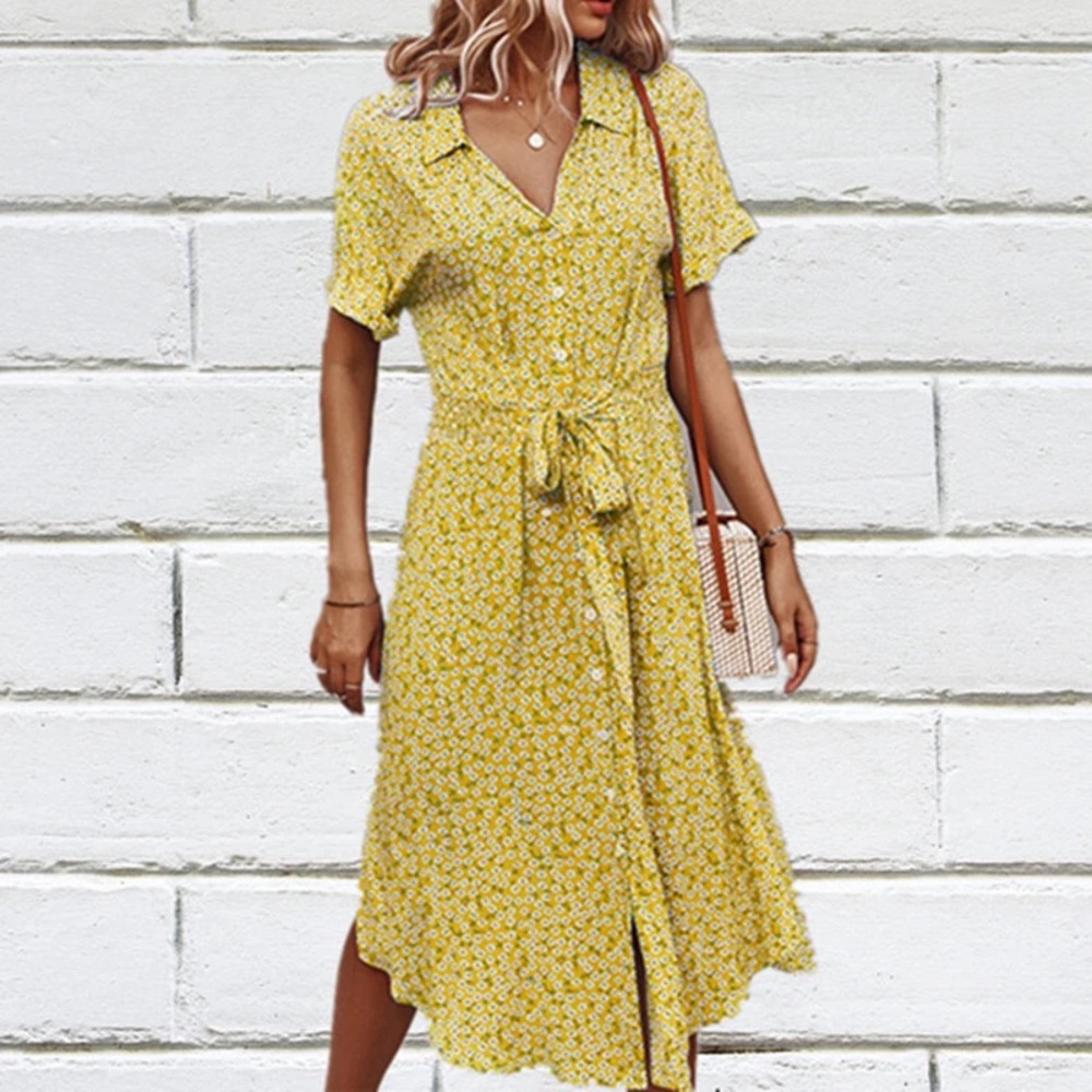 Chic Yellow Mini Dress with Floral Pattern